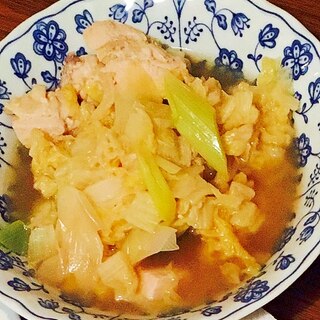 簡単☆胸肉と長ネギと白菜の麺つゆ煮